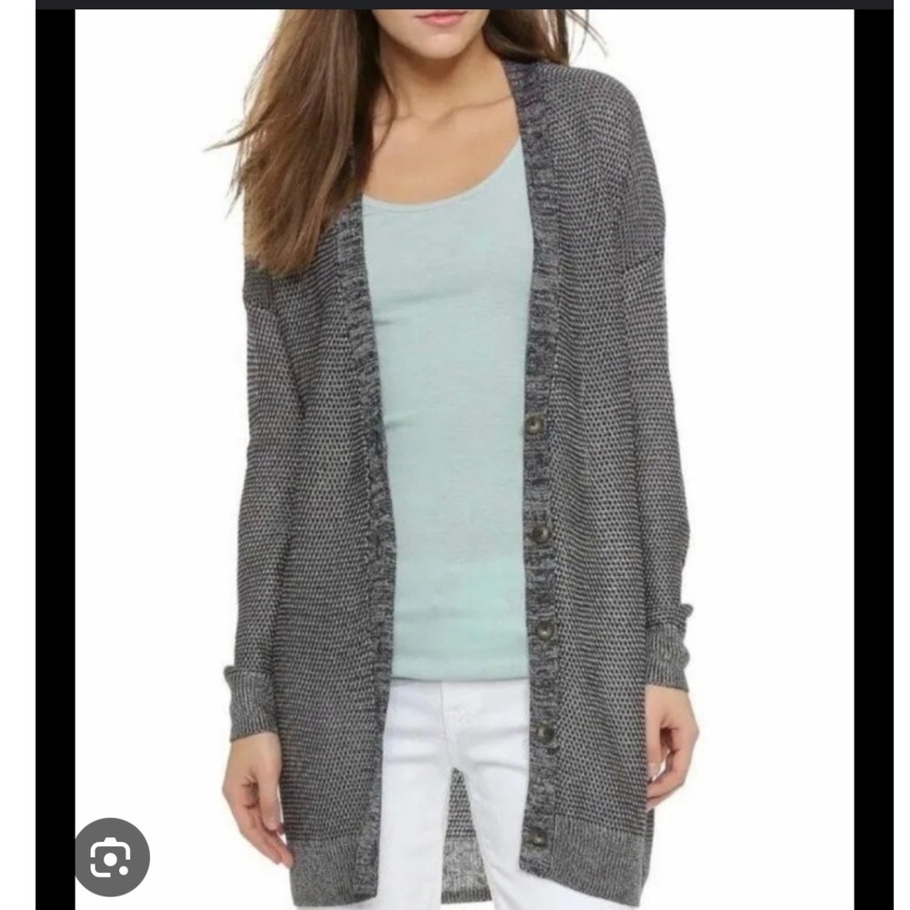 Vince Linen Rayon‎ Knit Cardigan Sweater Gray Black Open Front Long Size M